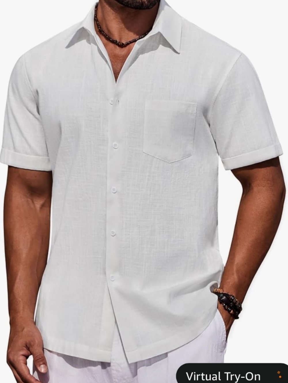 Coofandy 3XL White Casual Button Up Short Sleeve Shirt Welt Pocket - Picture 8 of 9